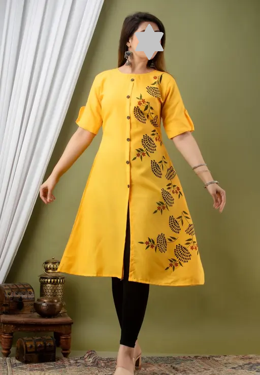 Fashionable Cotton Slub Dijital Print Anarkali Kurti For Women Color 8 (R108)