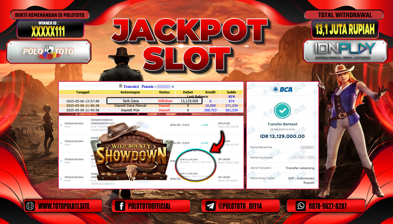 POLOTOTO JACKPOT SLOT WILD BOUNTY SHOWDOWN Rp.13.129.000,-