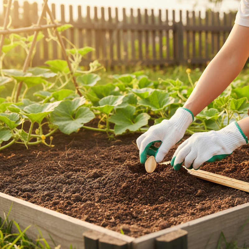 Seed sowing guide for bottle gourd showing depth and germination tips