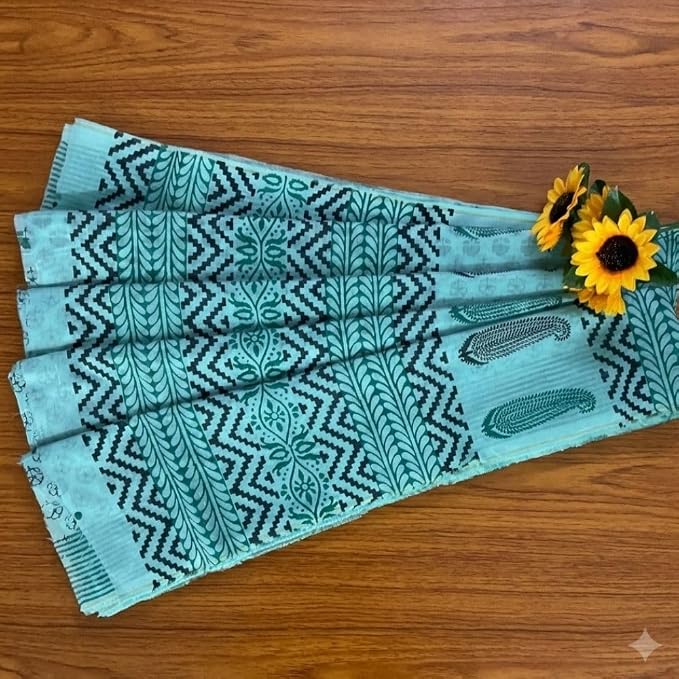 Women's Ready to Wear Handcrafted Chanderi Silk Saree with Block Print