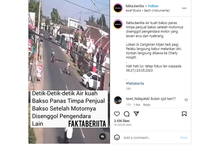 Video viral tubuh penjual bakso tertimpa kuah panas usai jatuh disenggol pengendara lain.