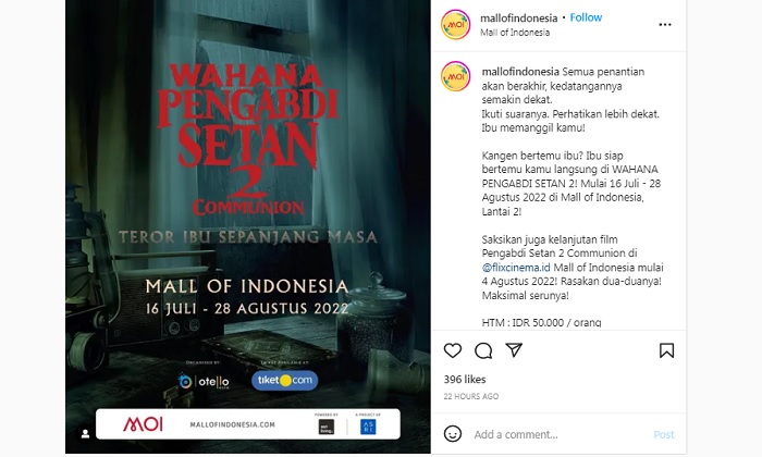 Tiket wahana Pengabdi Setan 2 dibanderol seharga Rp 50.000 per orang.