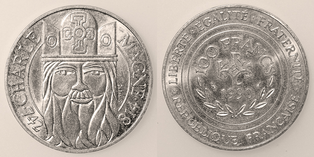 Las monedas de 100 francos de plata. Francia. V República. 1990
