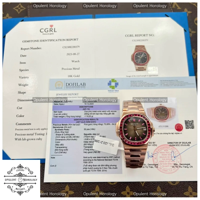 Patek Philippe Nautilus 5723 Super Clone | 18K Gold Wrapped, Baguette Ruby, Cal. 324S C 40mm
