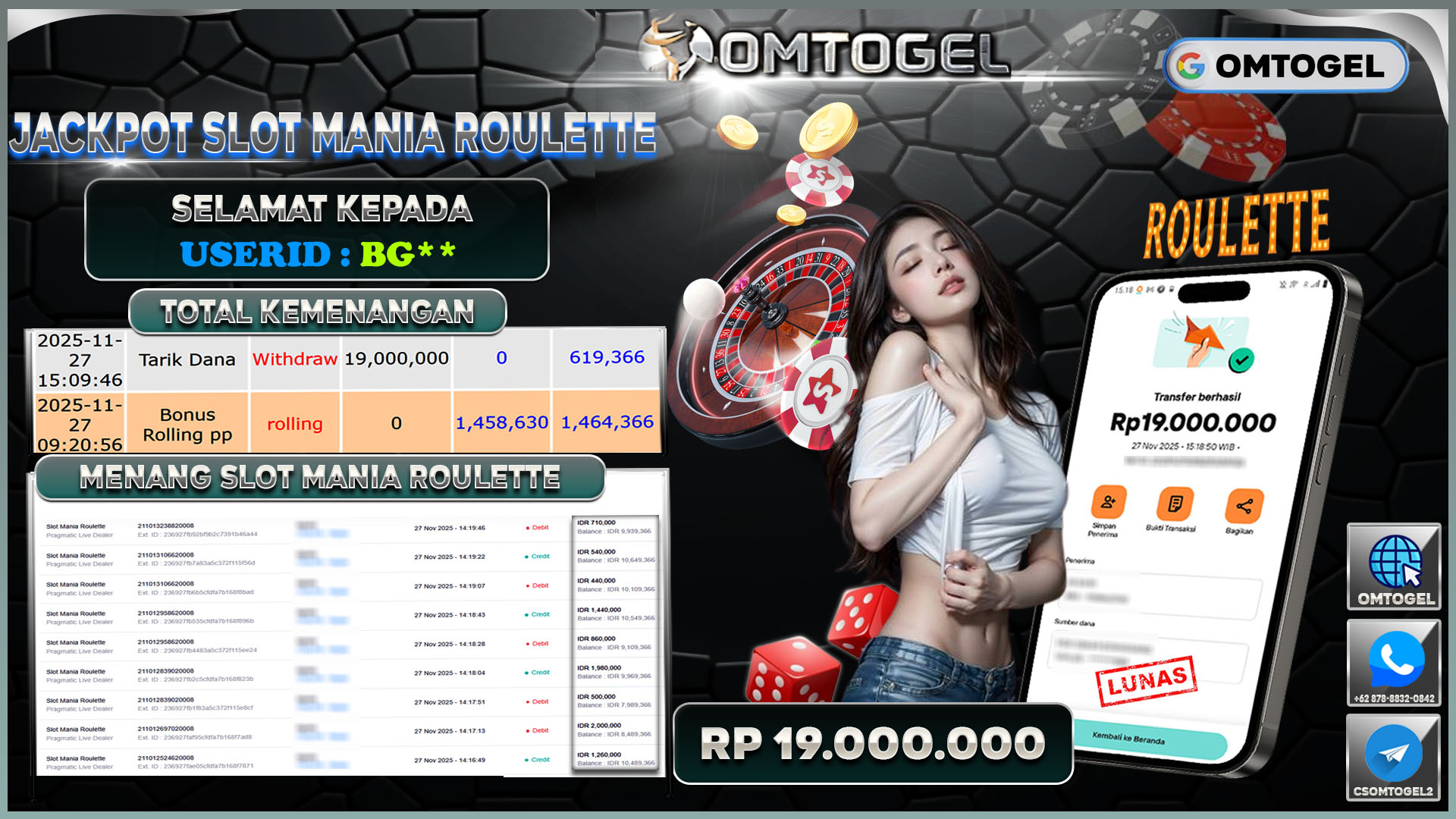 OMTOGEL JACKPOT PRAGMATIC LIVE DEALER SLOT MANIA ROULETTE ,19 JUTA DI BAYAR LUNAS ,-