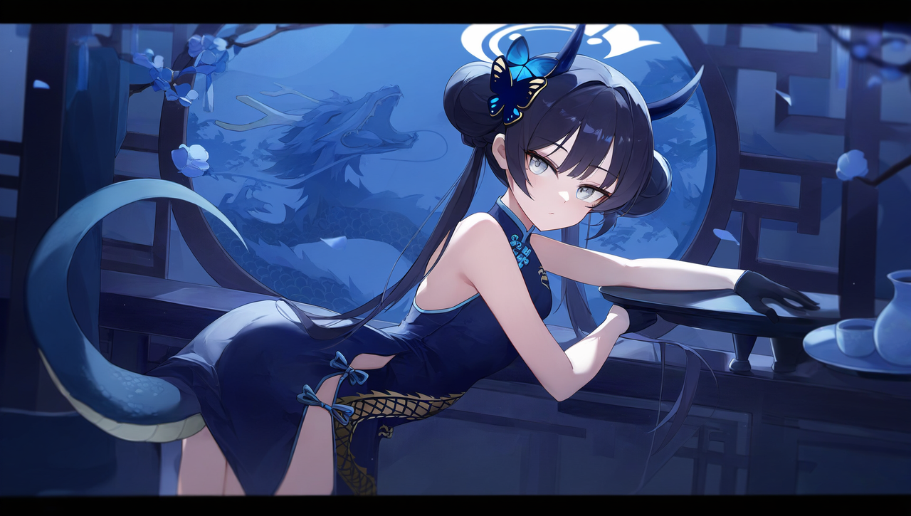 depth of field, 1girl, [kisaki (blue archive)], {{{{dragon girl}}}}, {{{eastern  s-2069029170