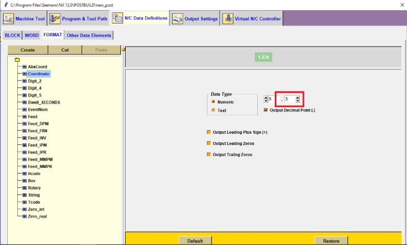 NX Post Processor Decimal Setting 01