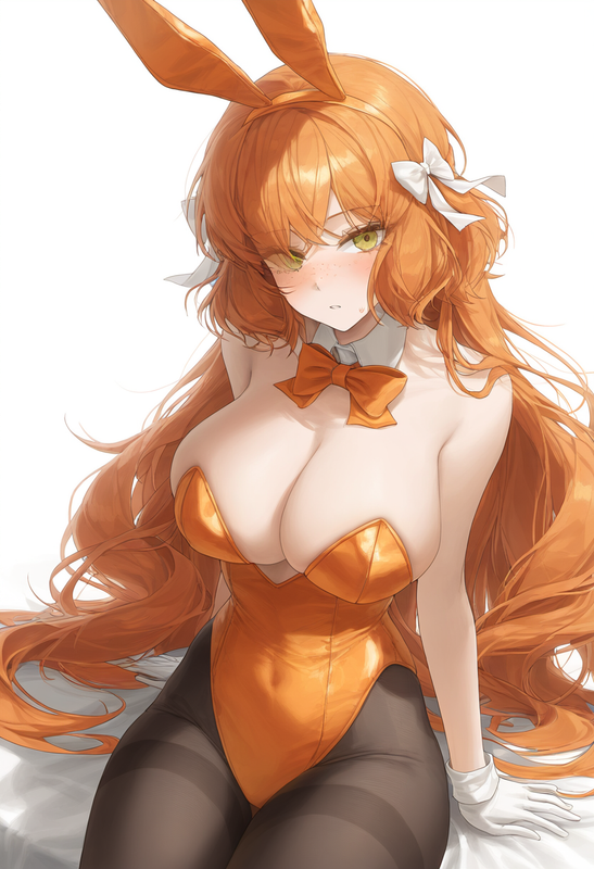 depth of field, 1girl, ishmael (limbus company), bare shoulders, orange leotard, s-2154299491