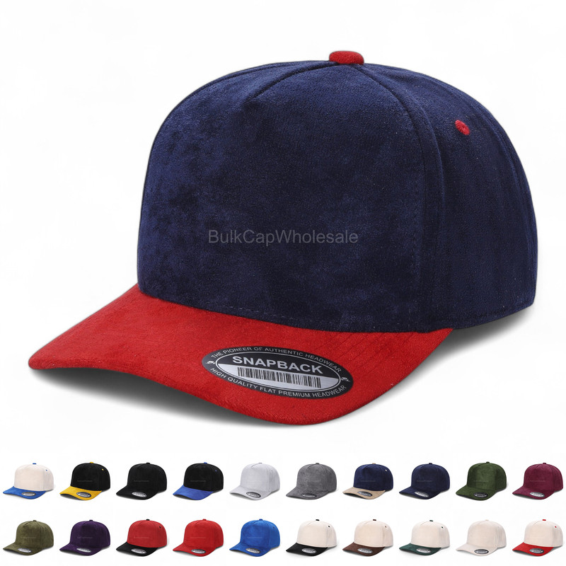 Suede Baseball Cap Snapback Adjustable Size Hat 5 Panel