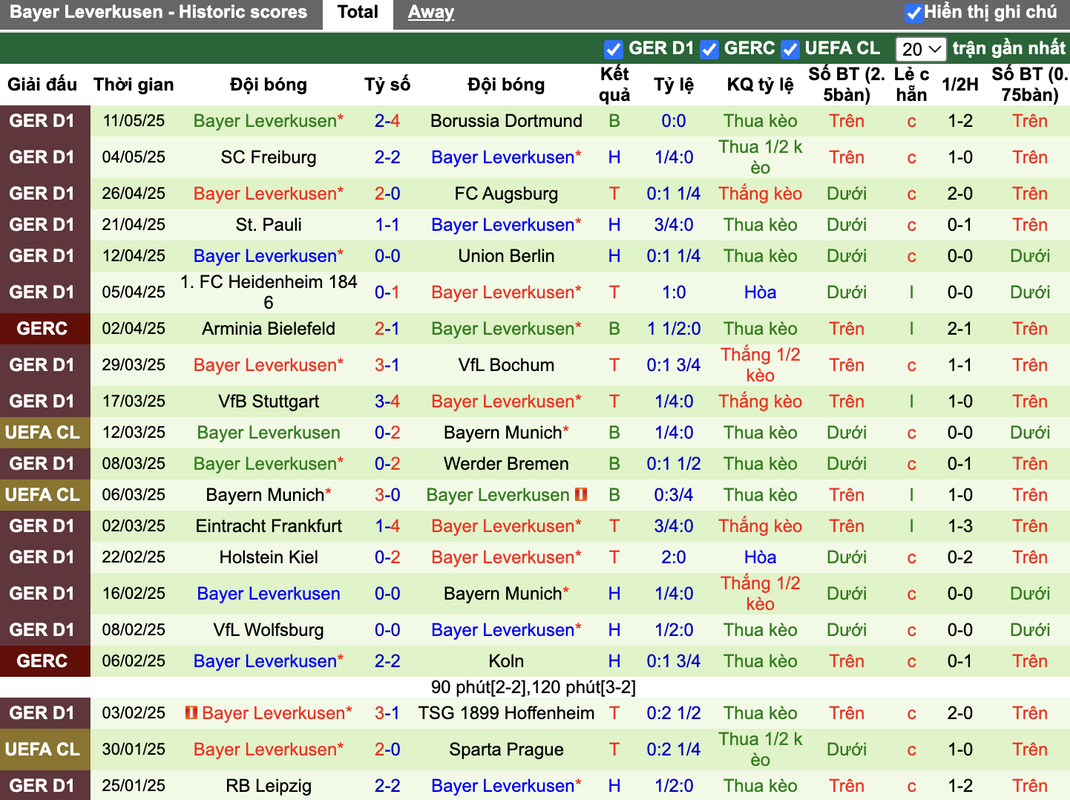 Phong độ Leverkusen
