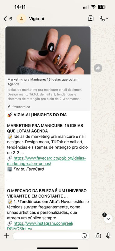 Exemplo de mensagem do Vigia.ai chegando no WhatsApp