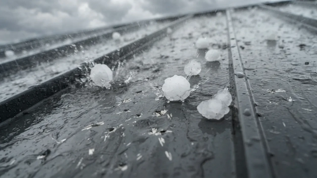 Hail impact on metal roof panels San Antonio Texas