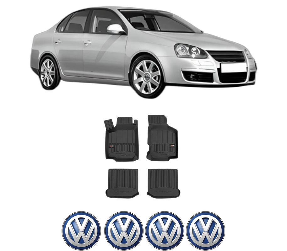Set covorase presuri Volkswagen JETTA III (1K2) din 2004-2010, auto, din cauciuc thermoplastic, 4 Stickere auto cu Volkswagen