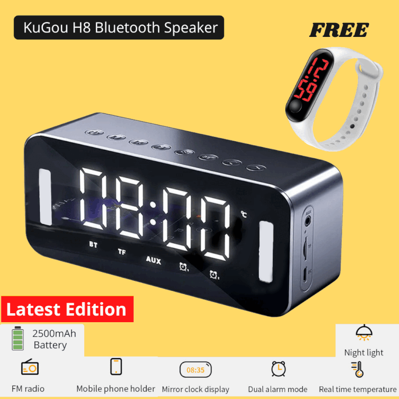 KuGou H8 Wireless Bluetooth Speaker Clock Display Speaker Music Box With Home Alarm Clock Mirror Display Wireless Subwoofer