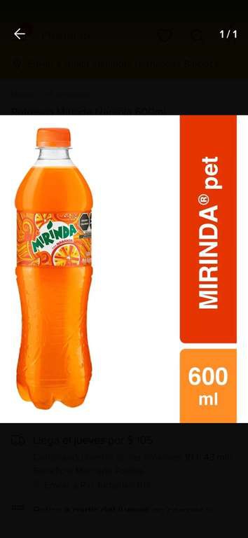 Oxxo: refresco mirinda con 70% de descuento 
