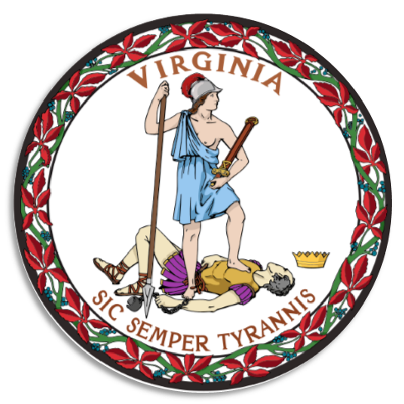 Virginia State Seal Emblem - 100 Pack Circle Stickers 3 Inch - USA America - Picture 1 of 1