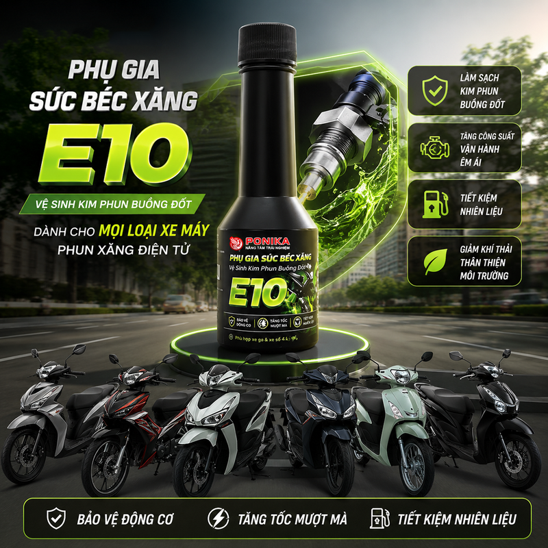 Phụ gia súc béc xăng E10 PONIKA 60ml cho xe máy