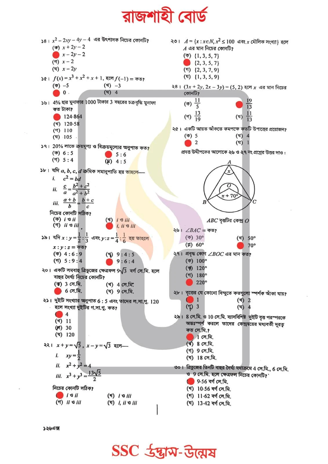 Math MCQ Question Solution Rajshahi Board 2026