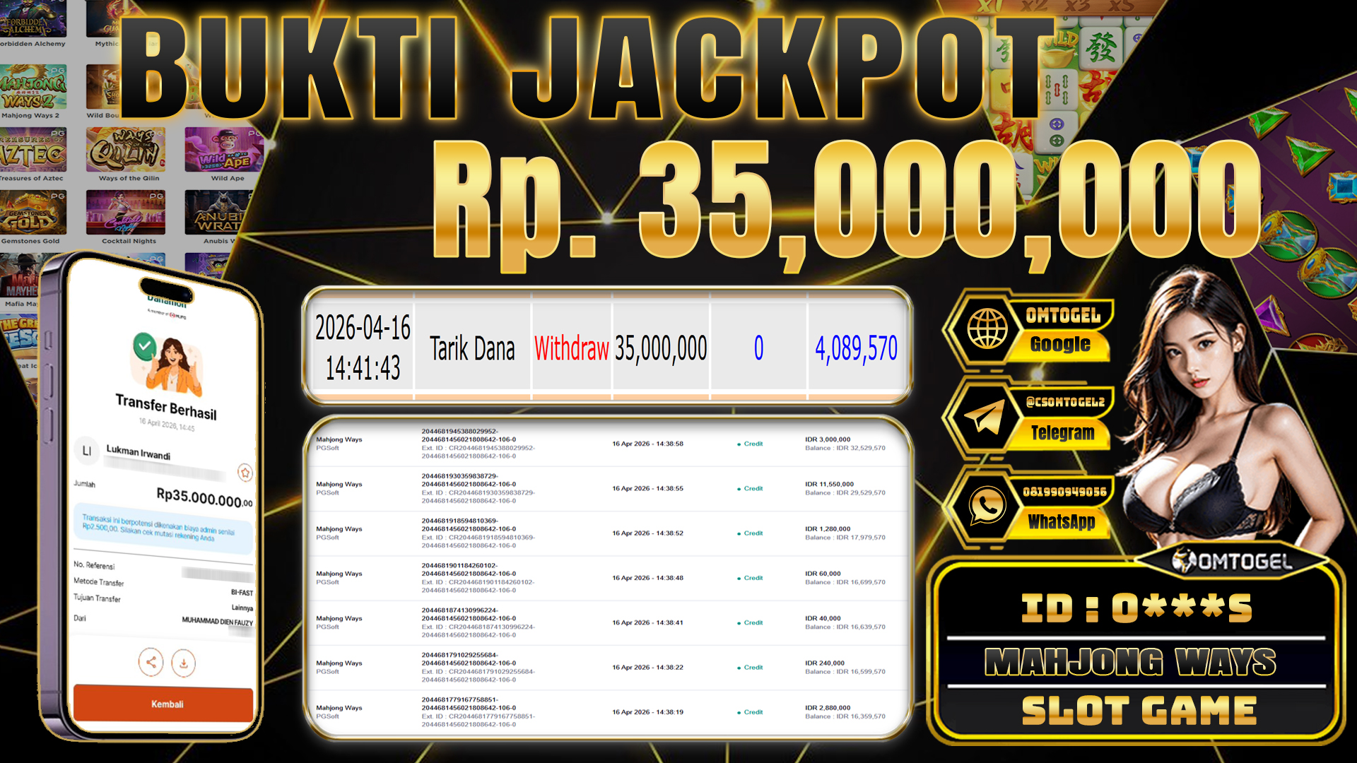 OMTOGEL JACKPOT PGSOFT MAHJONG WAYS , 35  JUTA DI BAYAR LUNAS ,-