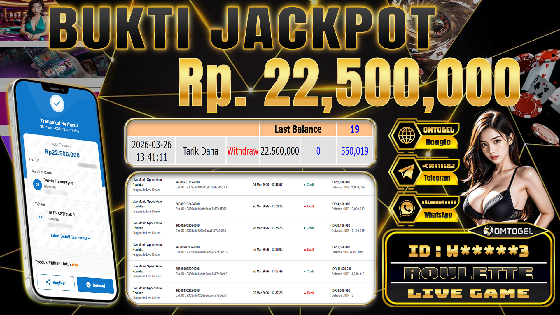 OMTOGEL JACKPOT LIVE MANIA AUTO SPEED AUTO ROULETTE, 22 JUTA DI BAYAR LUNAS ,-