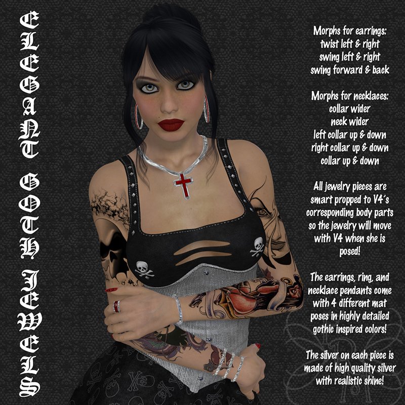 Elegant Goth Jewelry For Daz's V4