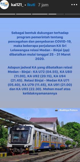 Jadwal kereta api yang dibatalkan relasi Medan-Binjai