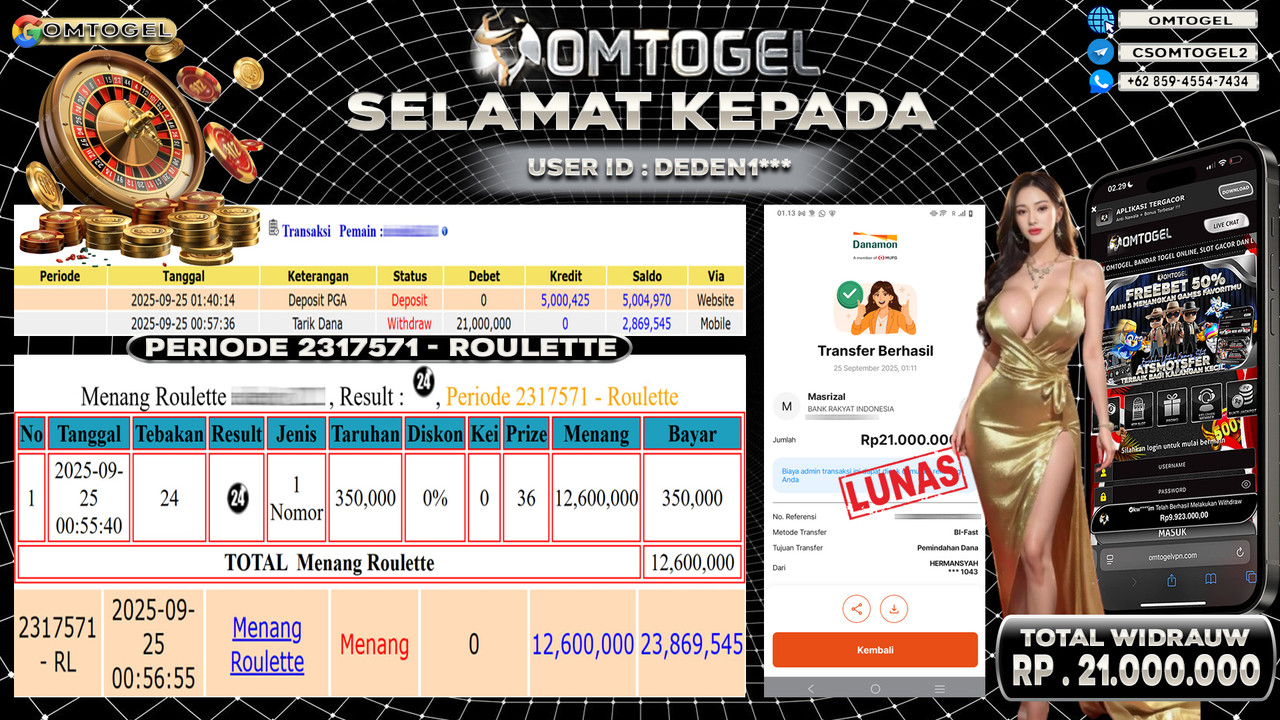 OMTOGEL JACKPOT LIVE GAMES ROULETTE 21 JUTA DI BAYAR LUNAS ,-