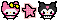 Pixel art of My Melody and Kuromi with a star inbetween them