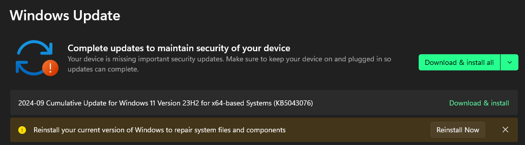 Windows update warning