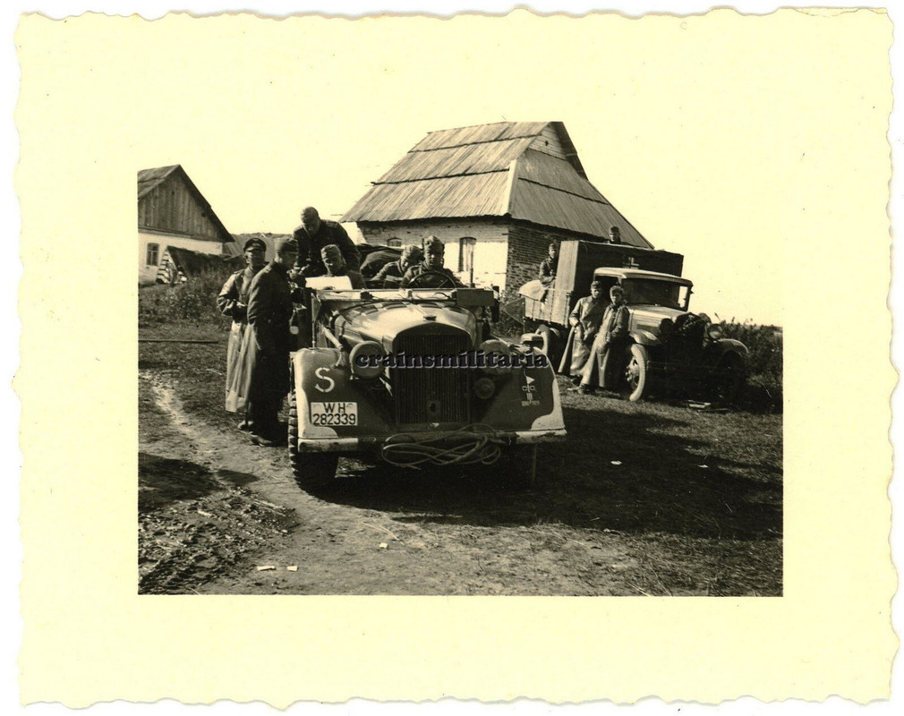 Orig Foto AR.109 Einheits-Pkw Kübelwagen Wappen DESNA Pogost Weissrussland 1941