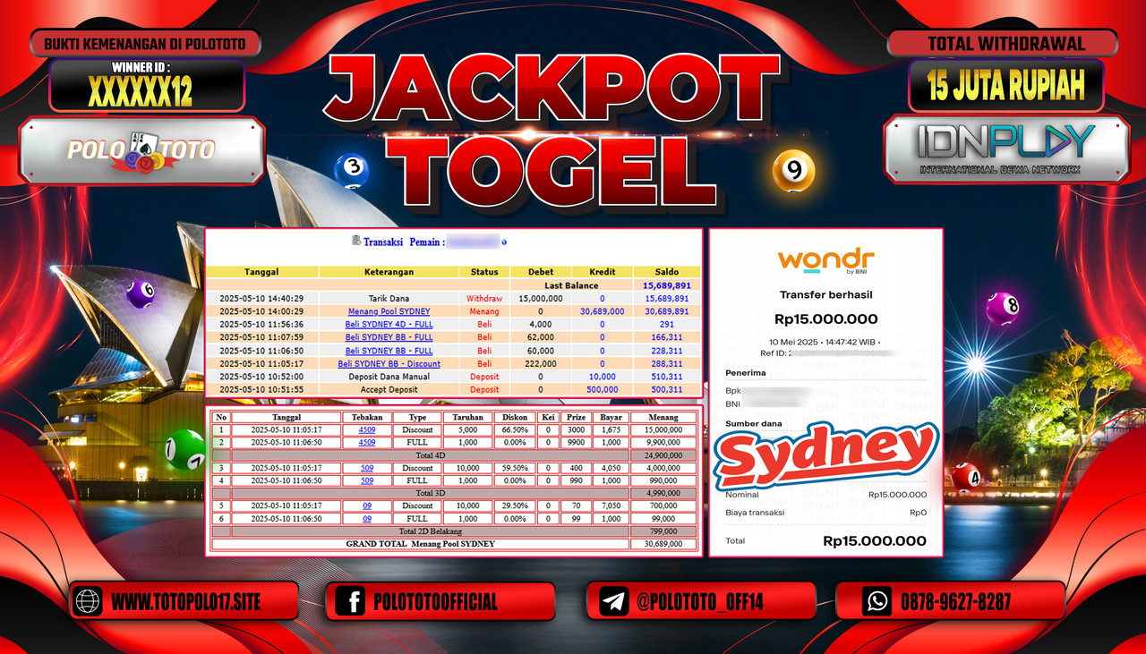 POLOTOTO JACKPOT TOGEL SYDNEY LOTTO Rp.15.000.000,-