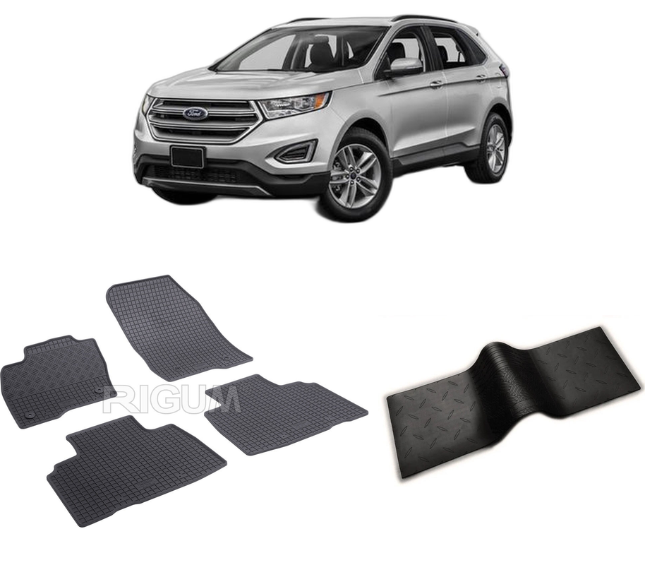 Set covorase auto FORD EDGE II din 05.2016-PREZENT, cu covoras tunel median, CAROSERIE SUV, Presuri cauciuc 100%, compatibil cu autoturismul FORD EDGE II, Rigum