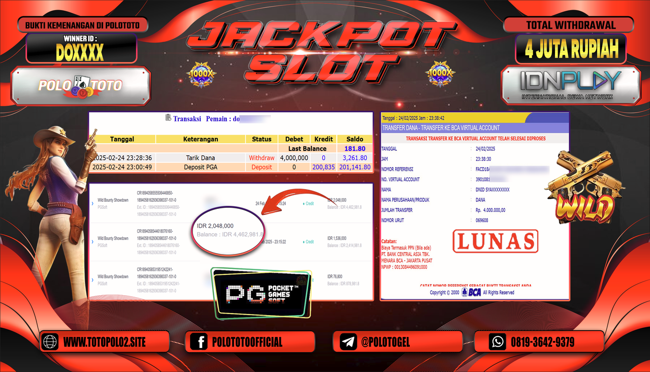 POLOTOTO JACKPOT SLOT WILD BOUNTY SHOWDOWN Rp.4.000.000,-