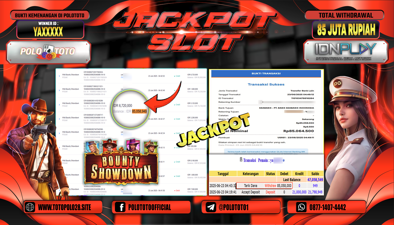 POLOTOTO JACKPOT SLOT WILD BOUNTY SHOWDOWN Rp.85.000.000,-