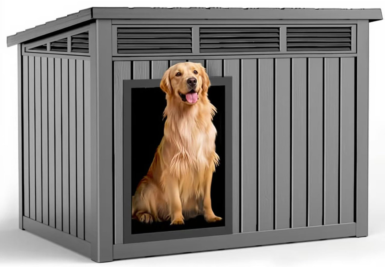 DRATO Large Dog House Outdoor Weatherproof Removable Roof Gray