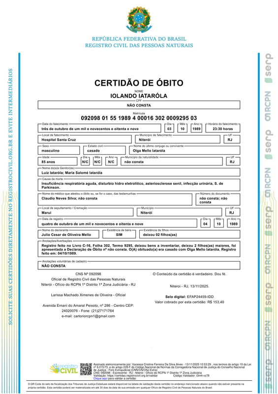 Certidao de obito Iolando