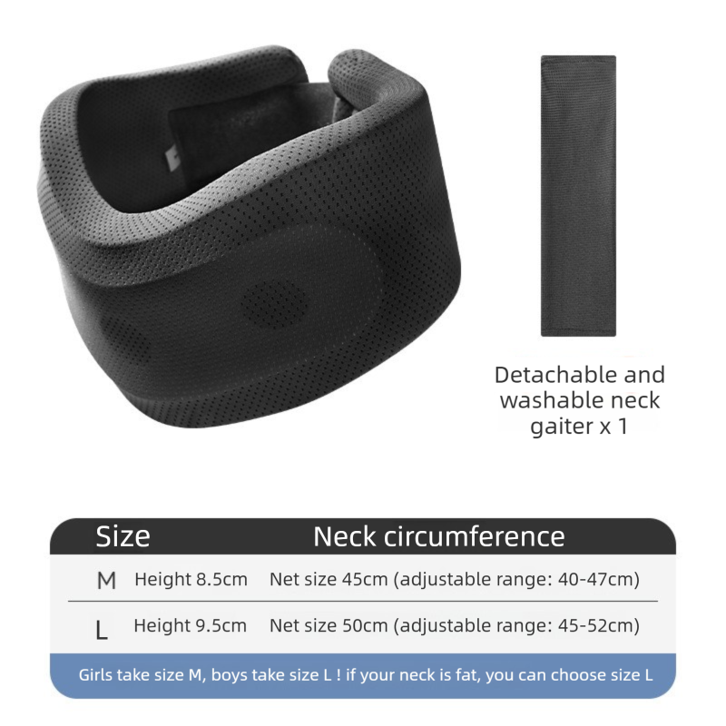 Black Adjustable Cooling Jelly Core Neck Brace with Washable Cover - 3D Hollow Cervical Collar for Posture & Forward Head Correction (M Size)