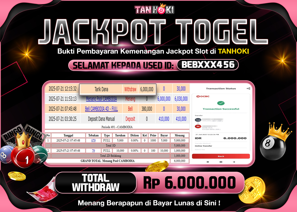 TANHOKI JACKPOT TOGEL CAMBODIA Rp.6.000.000,- LUNAS