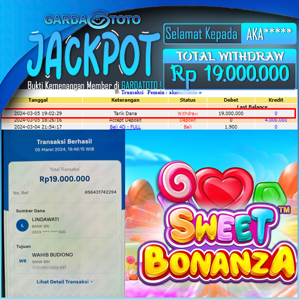 JACKPOT SLOT  LAGI GACOR MAIN DI SLOT SWEET BONANZA WD Rp 19.000.000,- DIBAYAR LUNAS