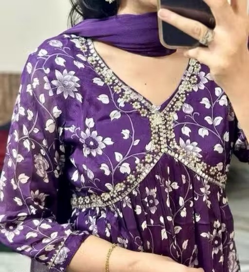 Women Floral Printed Aaliacut kurta, Pant and Dupatta set Color 1 (KS104)