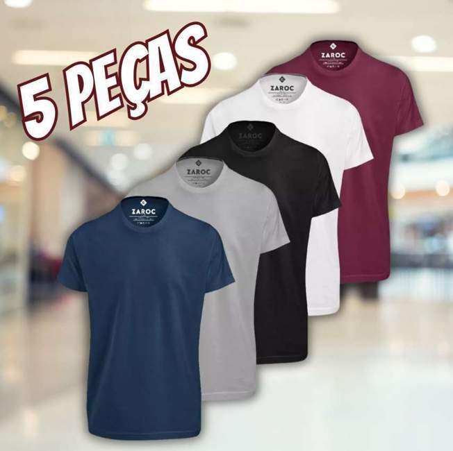 Kit 5 Camisetas Masculinas Slim Fit Básicas Algodão Premium