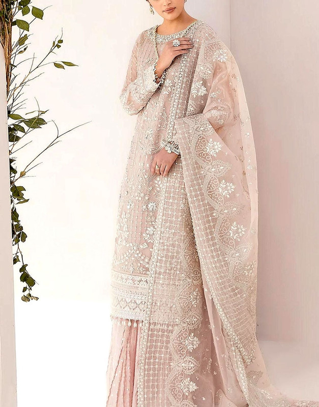 Luxury Handwork Heavy Embroidered Organza Wedding Wear Dress