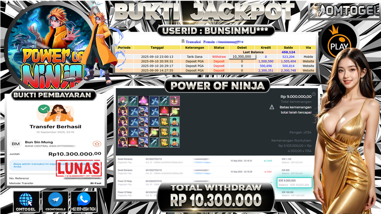 OMTOGEL JACKPOT PRAGMATIC PLAY POWER OF NINJA 10 JUTA DI BAYAR LUNAS ,-