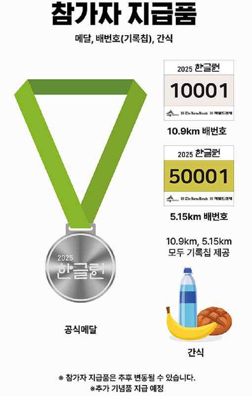 한글런 마라톤행사 참가자 지급품