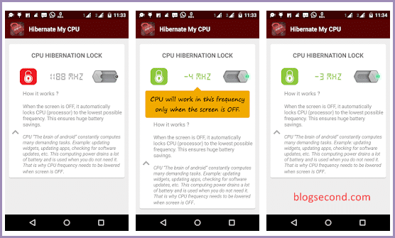 Gambaran dari Aplikasi Hibernate My CPU di Android