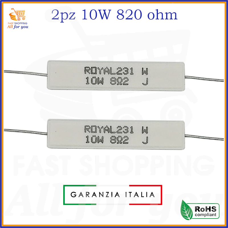 Kit resistenze 10W watt 820 ohm 5% per circuiti elettronici resistori a filo in ceramica