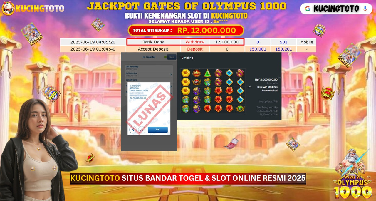 KUCINGTOTO JACKPOT SLOT GATES OF OLYMPUS 1000 RP.12.000.000.,- LUNAS