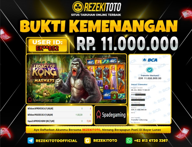 BUKTI KEMENANGAN 20 JULI 2025  LEGACY OF KONG MAXWAYS 11 JUTA  