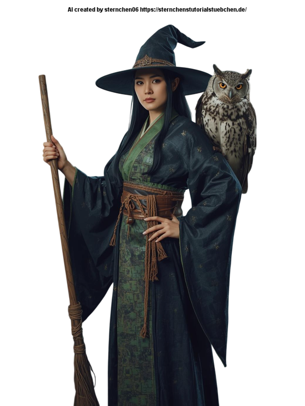 a  witch with her witch broom and her owl on her shoulder (8)-Photoroom