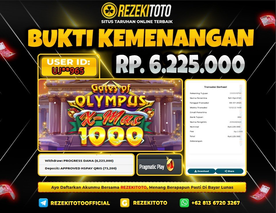 BUKTI KEMENANGAN 08 JULI 2025 GATES OF OLYMPUS XMAS 6 JUTA 